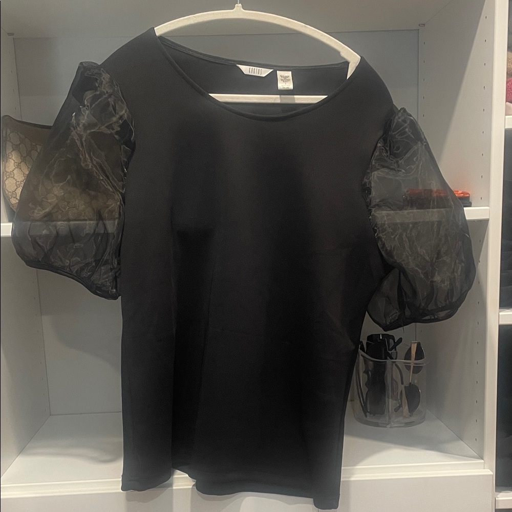 Kaktus Black Blouse with Sheer Sleeves